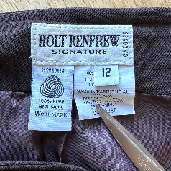 Vintage Holt Renfrew 100% Pure Virgin Wool Brown Lined Skirt - Picture 2 of 3